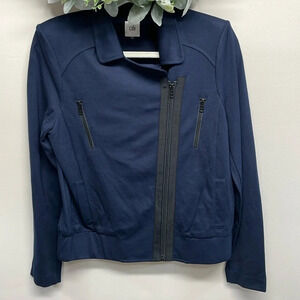 NWOT Cabi 5476 Chance Asymmetrical Zip Navy Black Moto Jacket S